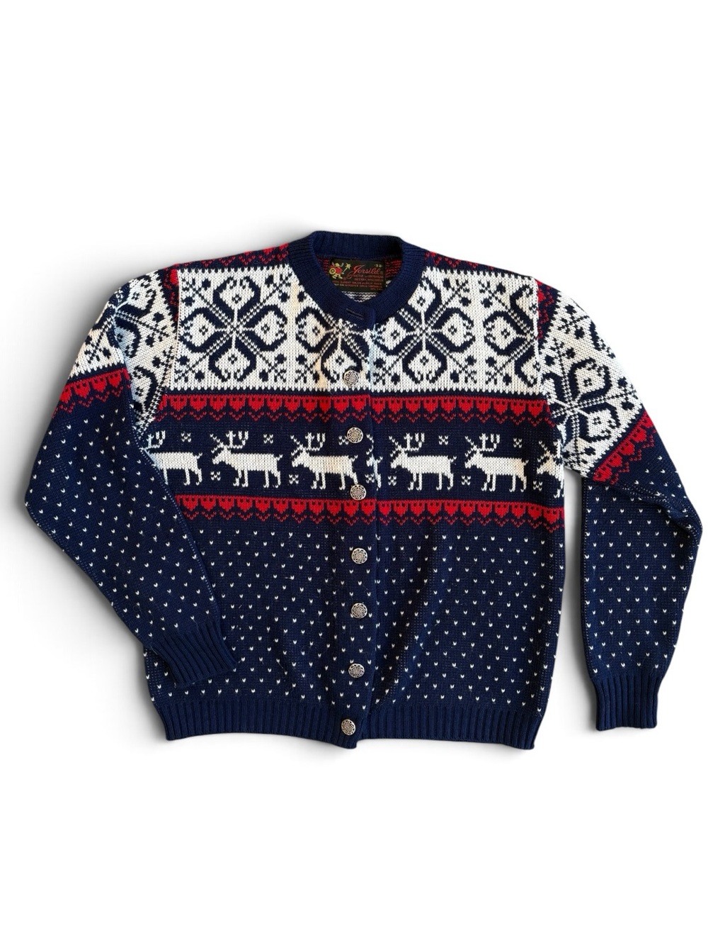Vintage Jersild Nordic Reindeer Fair Isle Cardigan Sweater Size 38